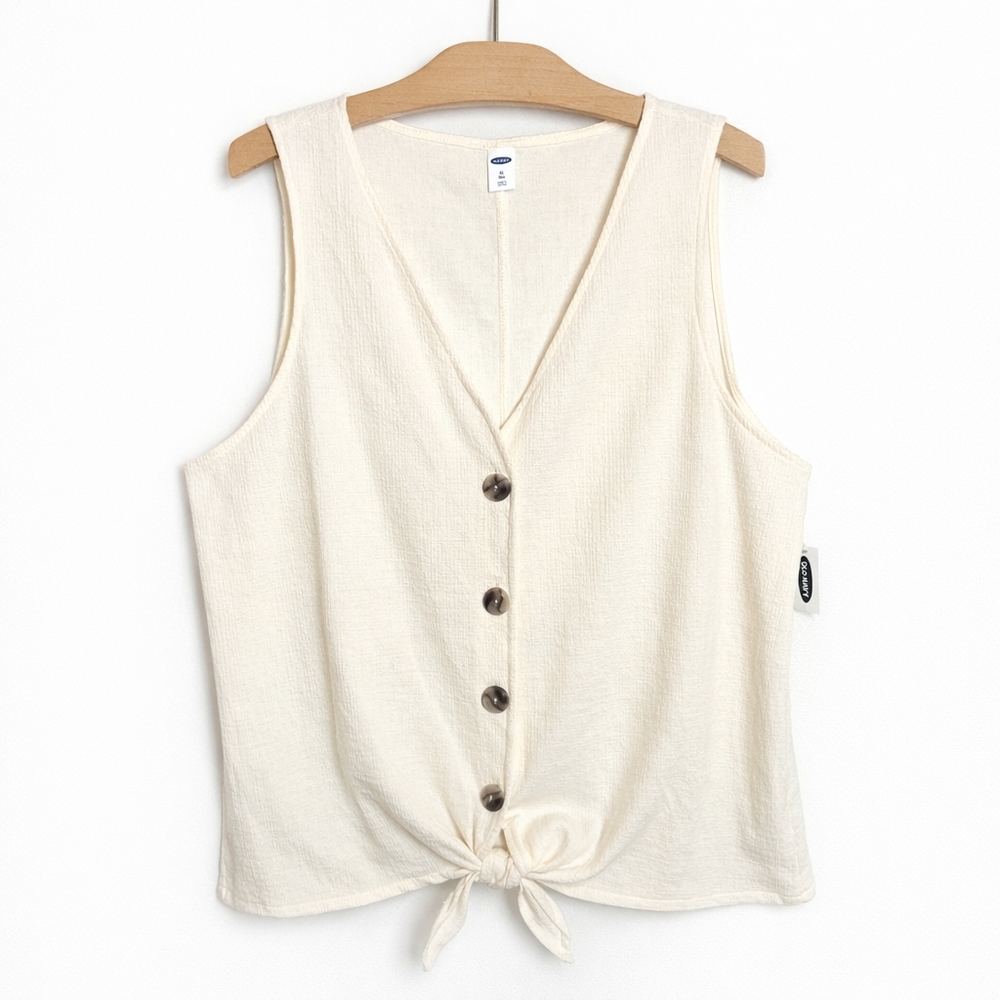 NWT Old Navy Ivory Textured Tie-Front Tank Top XL Tall Sleeveless Cropped